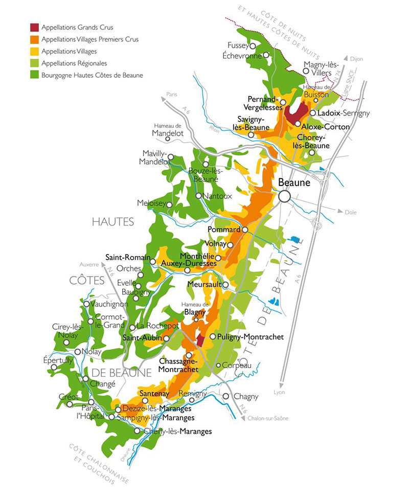 Appellations in de Cote de Beaune