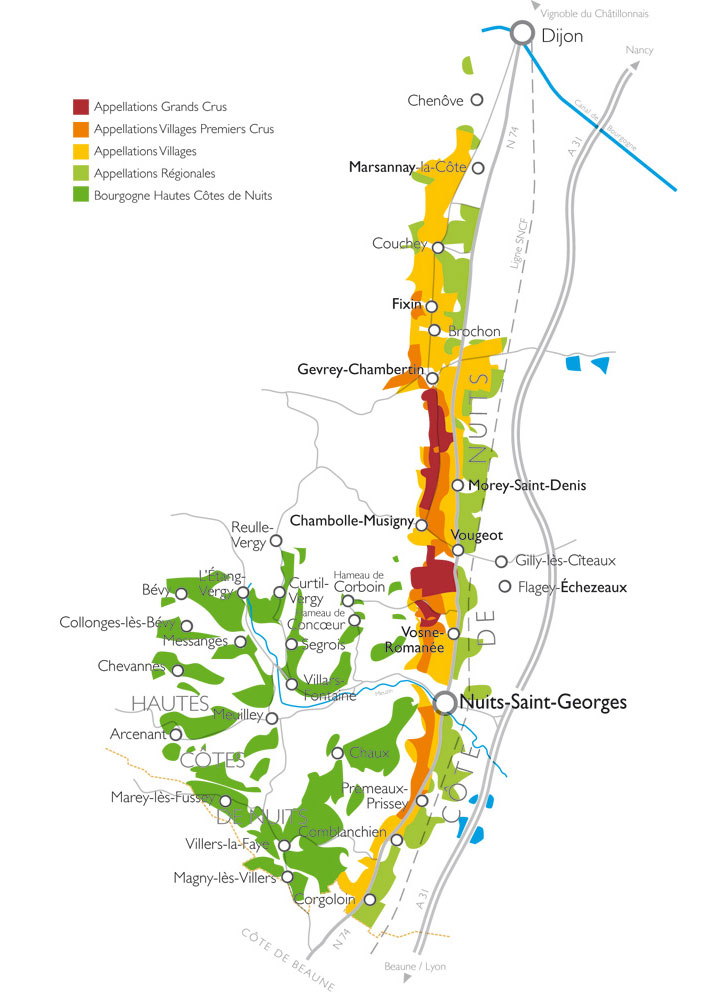 Appellations in de Cote de Nuits